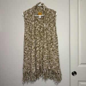 Ruby Rd. Petite‎ L Open Front Sleeveless Fringe Sweater Vest Cardigan